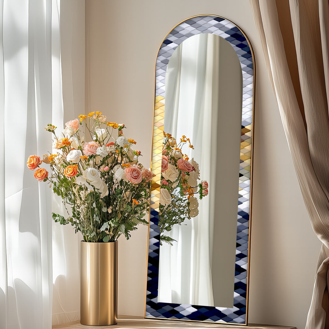Silber, Gold &amp; Marine Geometrisch - Gebeizter Standspiegel 