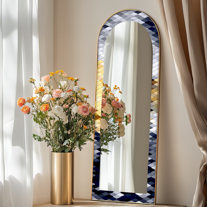Silber, Gold &amp; Marine Geometrisch - Gebeizter Standspiegel 