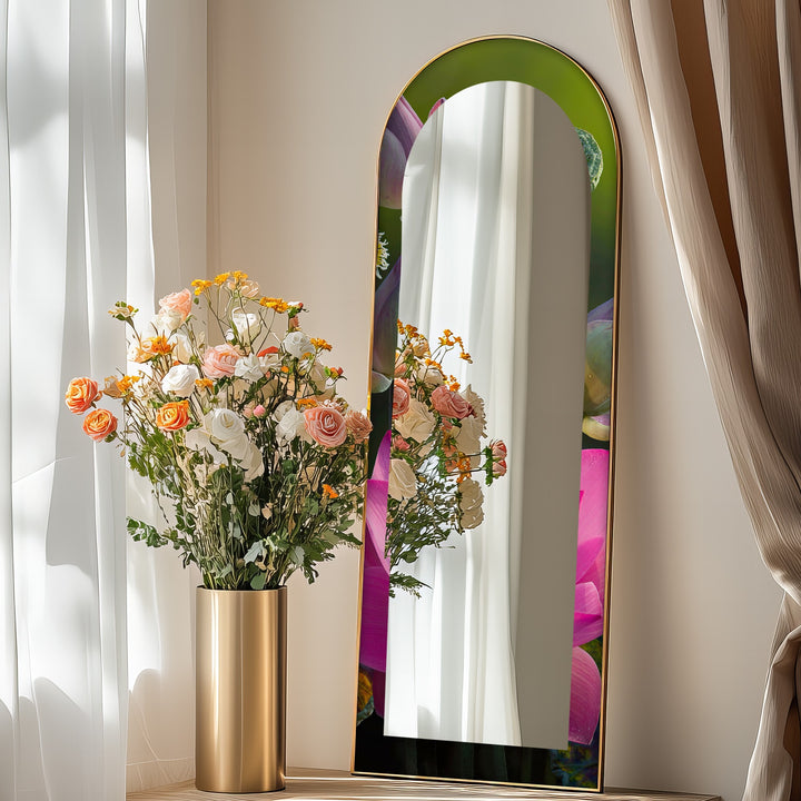 Sacred Bloom – Pink Lotus Botanical Floor Mirror