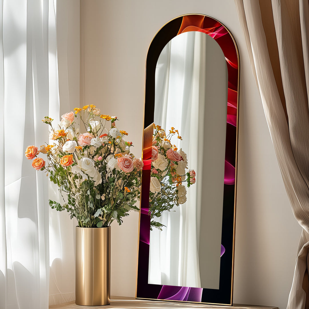 Crimson Drift – Flowing Lightwave Floor Mirror