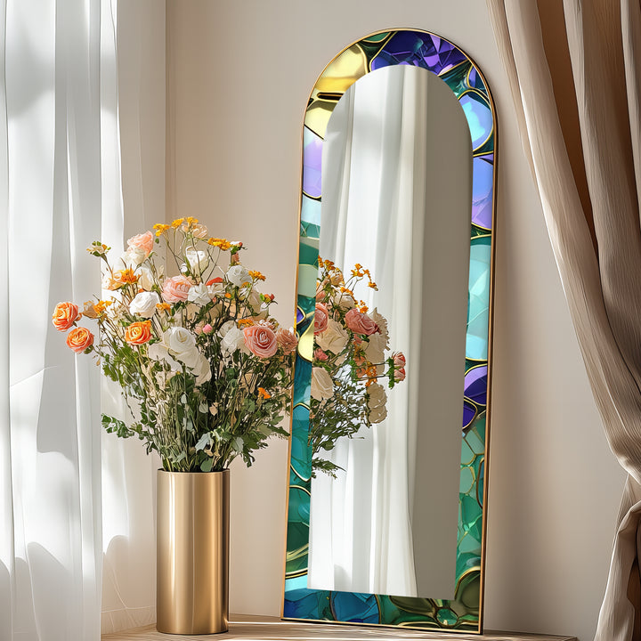 Luxe Gem-Tone Glass Effect – Abstract Floor Mirror
