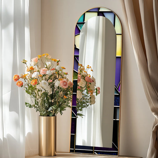 Modern Geometric Panel Design – Stained Floor Mirror - MyPhotoStation