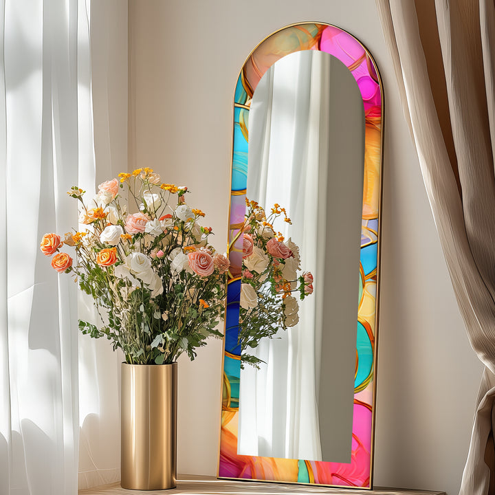 Golden Elegance – Mosaic Floor Mirror