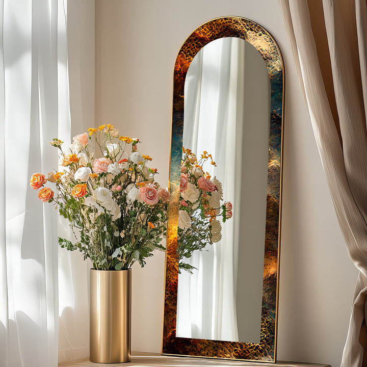Molten Copper Texture Print – Abstract Floor Mirror
