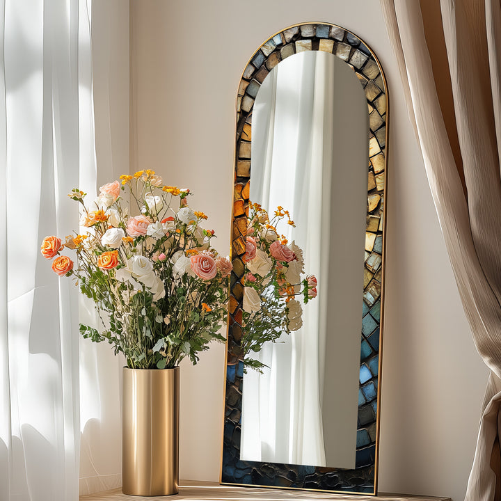 Rustic Arched Mirror – Mosaic Floor Mirror