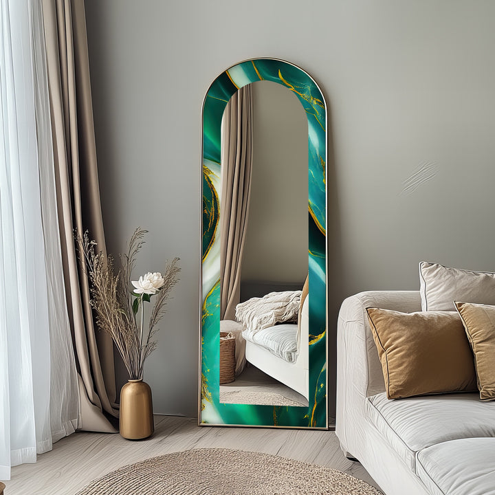 Emerald Aurora Veins – Marble Floor Mirror