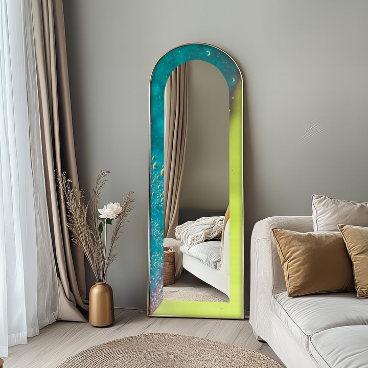 Celestial Green and Teal – Abstract Floor Mirror