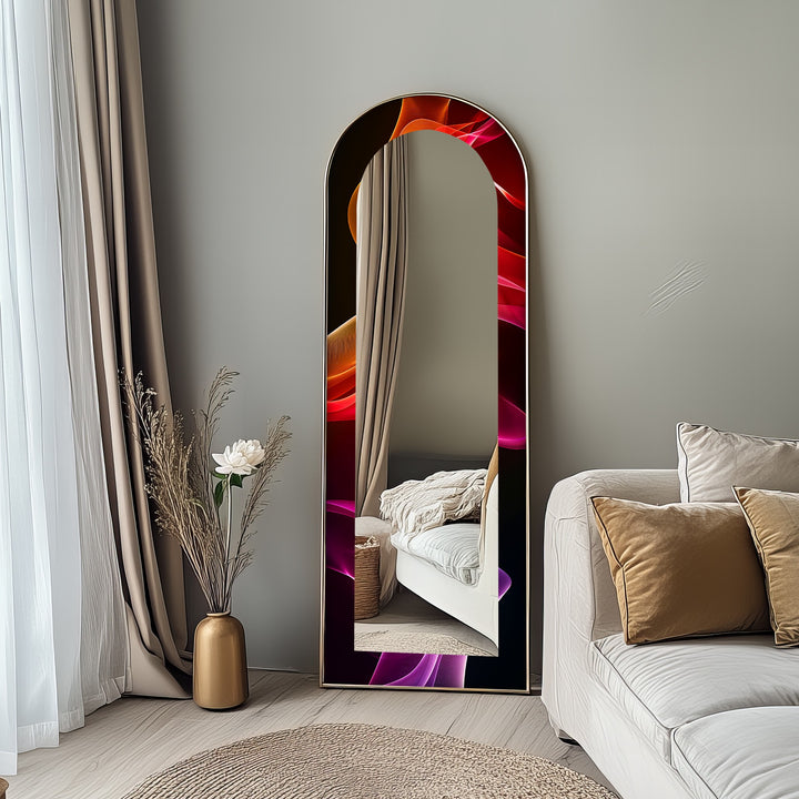 Crimson Drift – Flowing Lightwave Floor Mirror