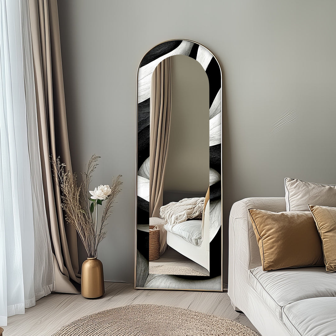 Black and White Wave - Full Lenght Floor Mirror