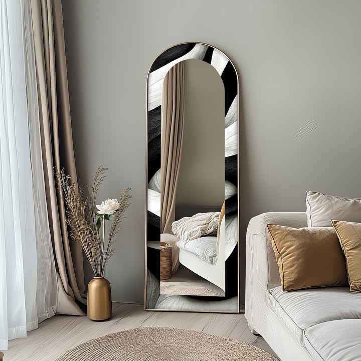 Black and White Wave - Full Lenght Floor Mirror
