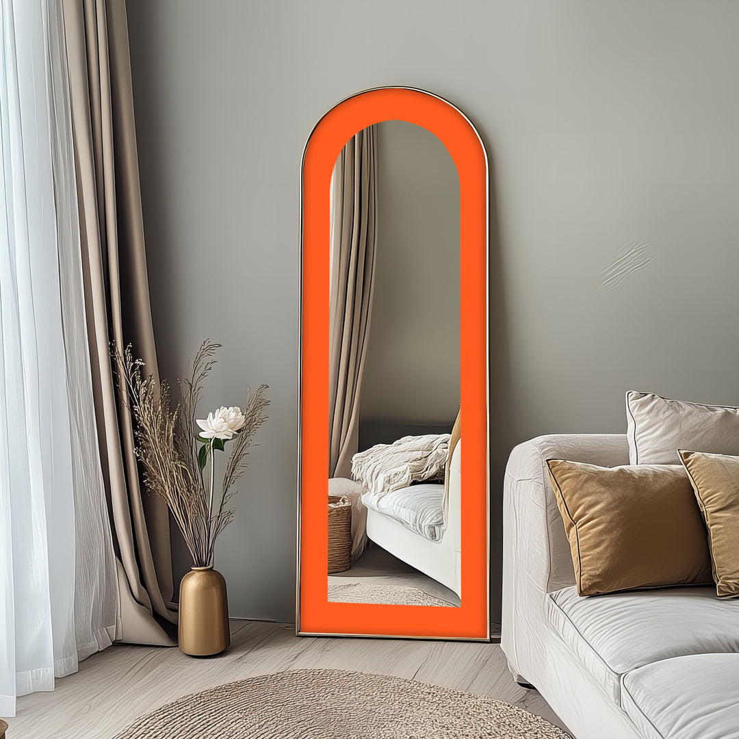 Tangerine Glow – Minimalist Orange Arch Floor Mirror