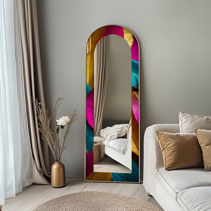 Jewel-Tone Feather - Abstract Floor Mirror
