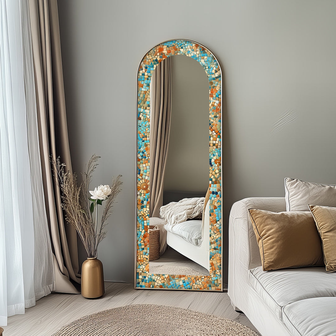 Sun-Drenched Harmony – Mosaic Floor Mirror