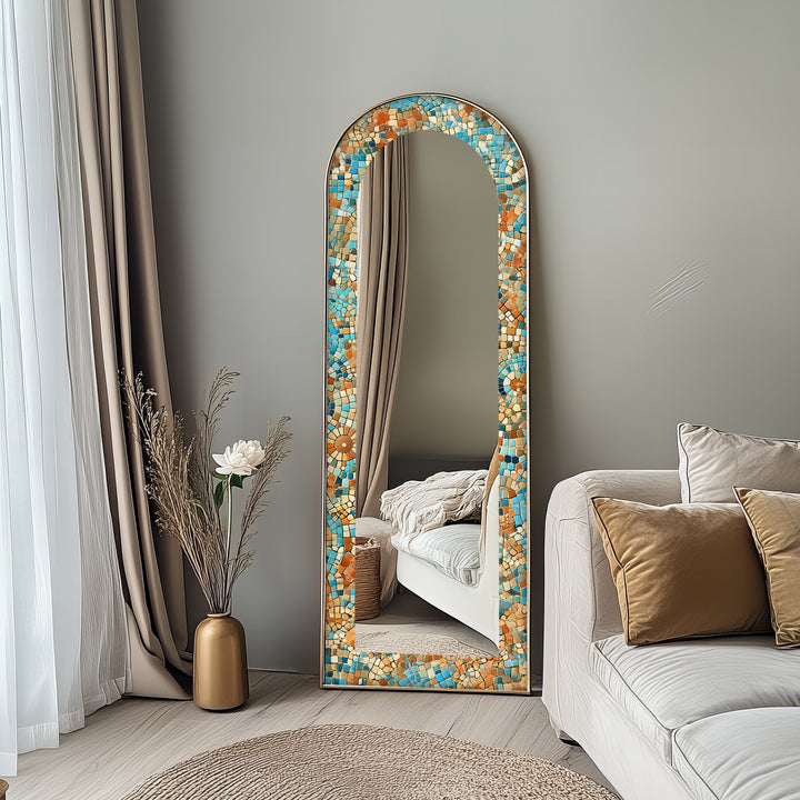 Sun-Drenched Harmony – Mosaic Floor Mirror