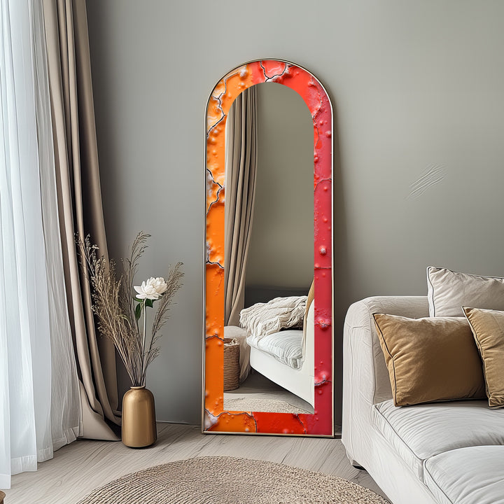 Cracked Lava Red &amp; Orange – Gebeizter Standspiegel 