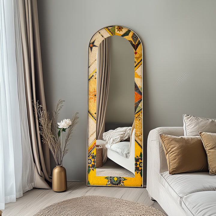 Golden & Brown Elegance – Mosaic Floor Mirror