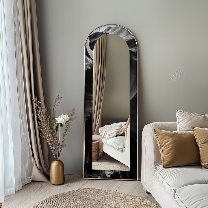 Obsidian Echo – Black Marble Texture Floor Mirror