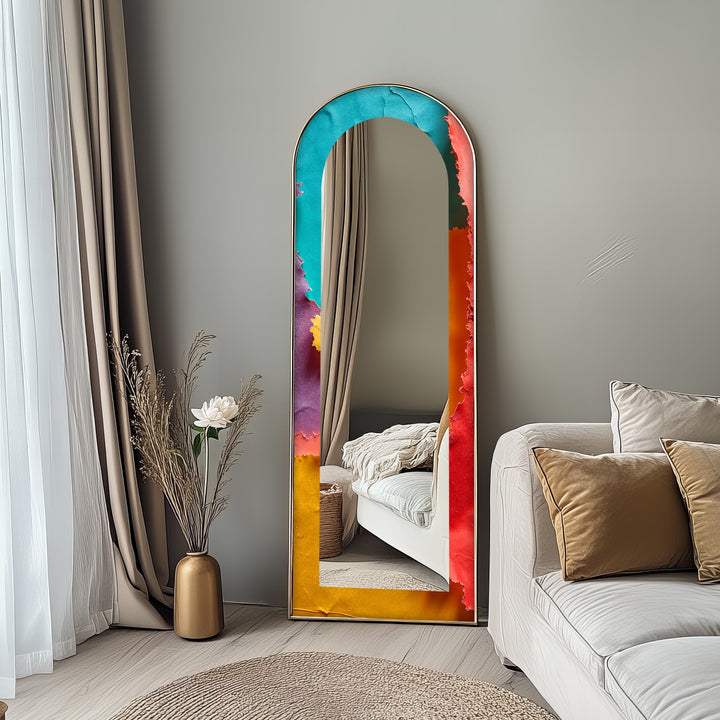 Ripped Rainbow Waves – Abstract Floor Mirror