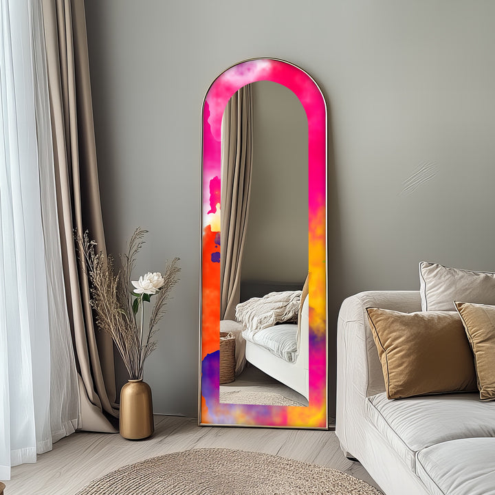 Fließendes Pink und Orange – Abstrakter Standspiegel 