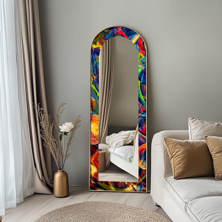 Cosmic Spectrum – Abstract Rainbow Swirl Floor Mirror