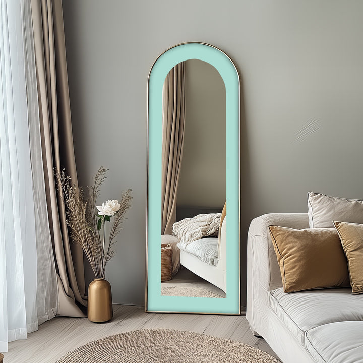 Serene Mist – Light Aqua Abstract Floor Mirror