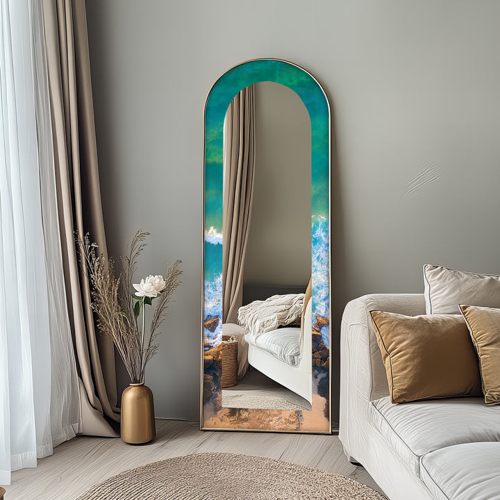 Coastal Horizon – Aerial Ocean Shoreline Floor Mirror
