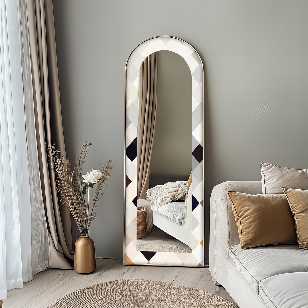 Ivory Diamond Glow – Mosaik-Standspiegel 