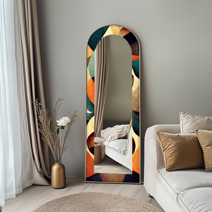 Retro Flow – Mid-Century Geometric Pattern Floor Mirror