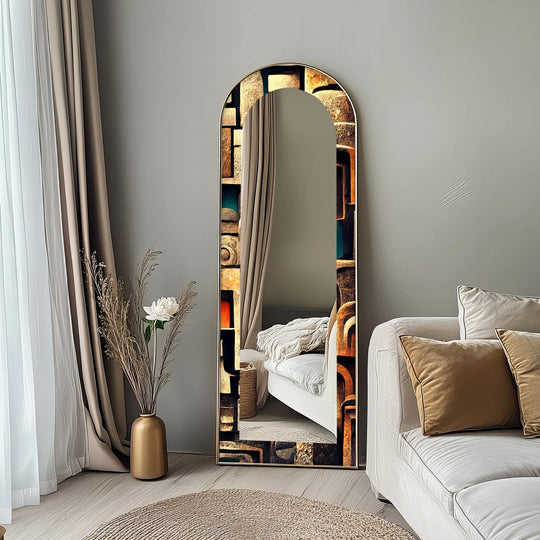 Sun-Baked Geometry – Textured Arch Floor Mirror - MyPhotoStation