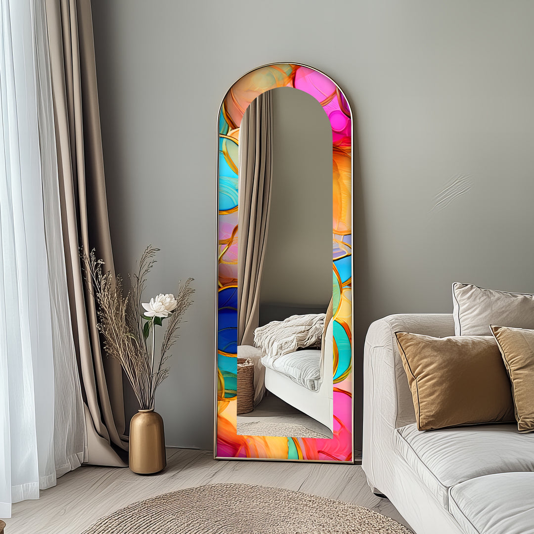 Golden Elegance – Mosaic Floor Mirror
