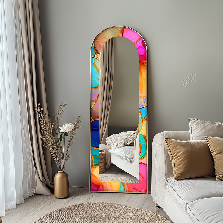 Golden Elegance – Mosaic Floor Mirror