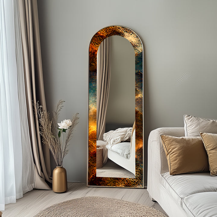 Molten Copper Texture Print – Abstract Floor Mirror