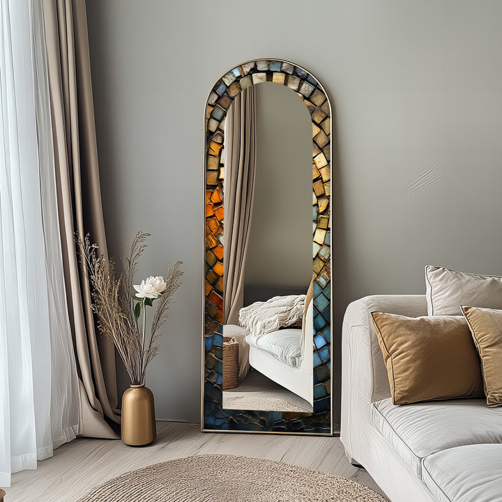 Rustic Arched Mirror – Mosaic Floor Mirror