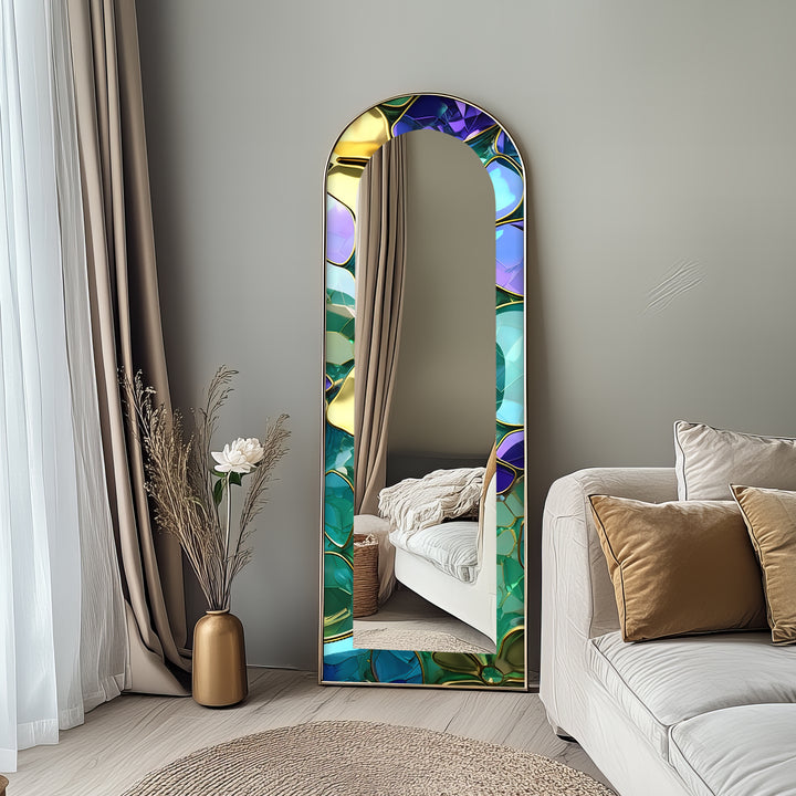 Luxe Gem-Tone Glass Effect – Abstract Floor Mirror