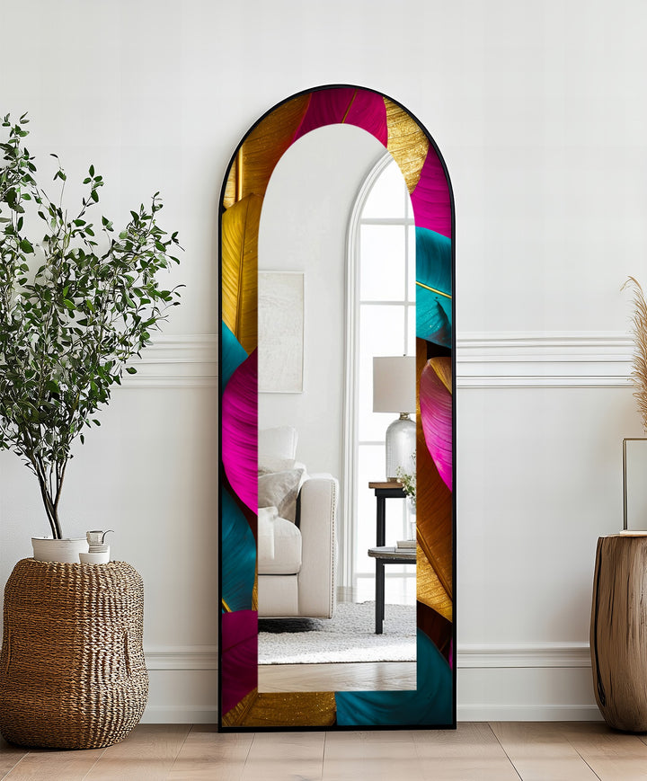 Jewel-Tone Feather - Abstract Floor Mirror