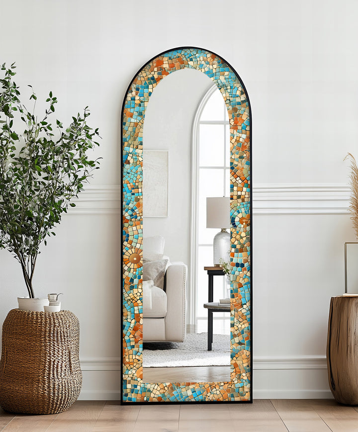 Sun-Drenched Harmony – Mosaic Floor Mirror