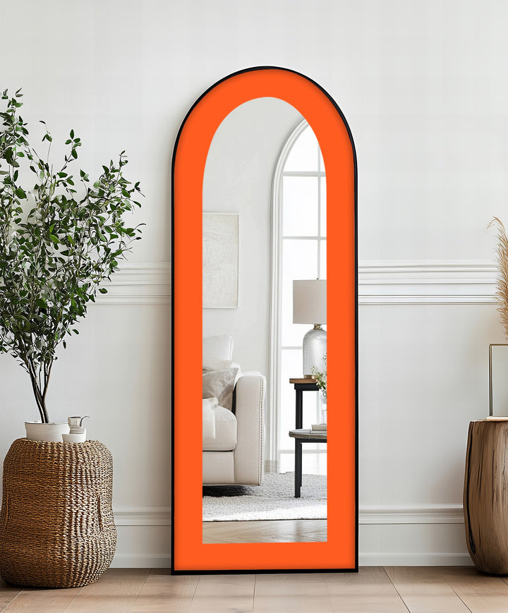 Tangerine Glow – Minimalist Orange Arch Floor Mirror