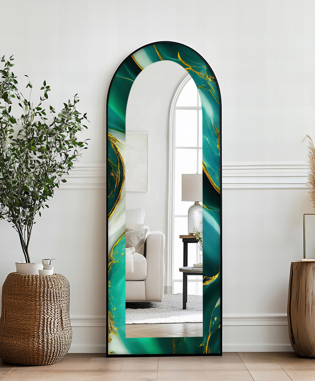 Emerald Aurora Veins – Marble Floor Mirror