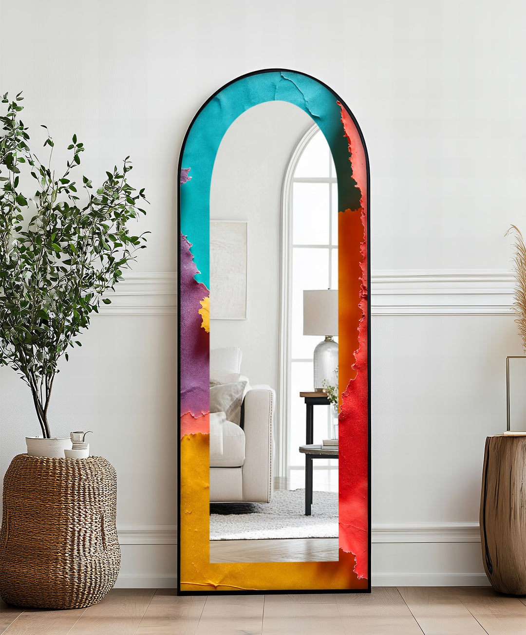 Ripped Rainbow Waves – Abstract Floor Mirror
