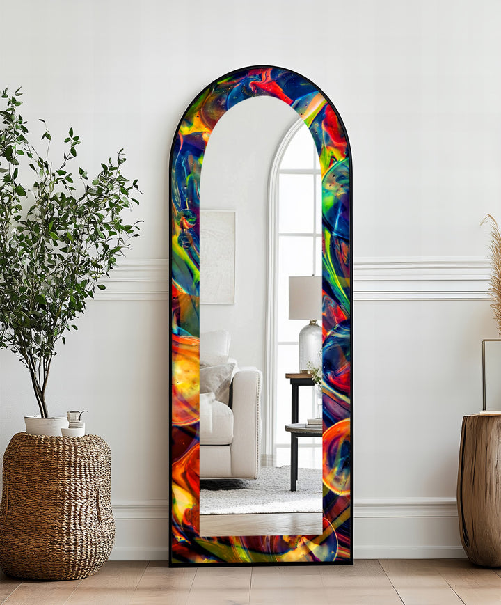 Cosmic Spectrum – Abstract Rainbow Swirl Floor Mirror