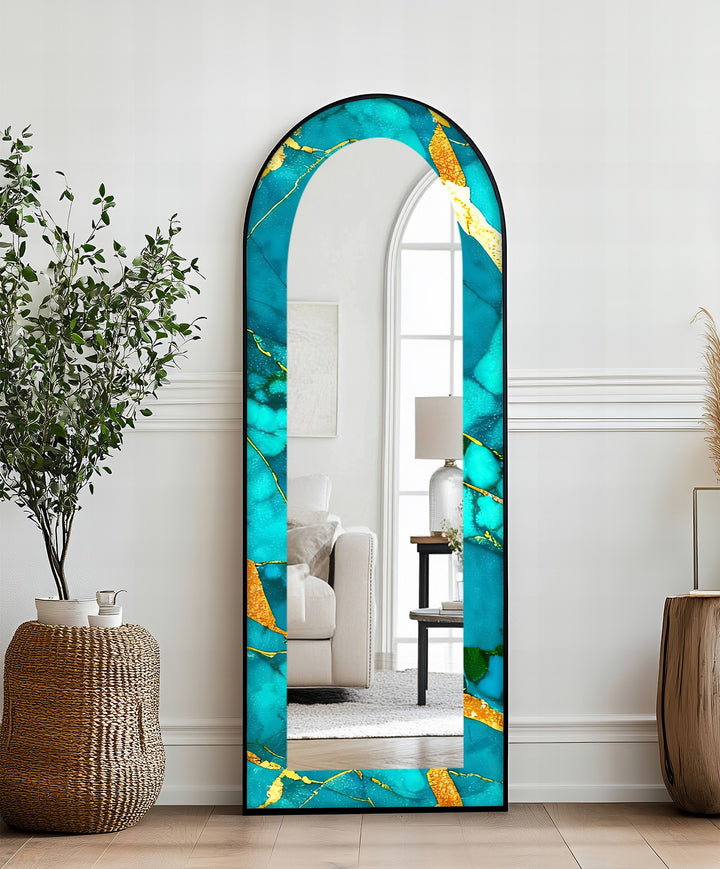 Oceanic Gold Veins – Marble Floor Mirror