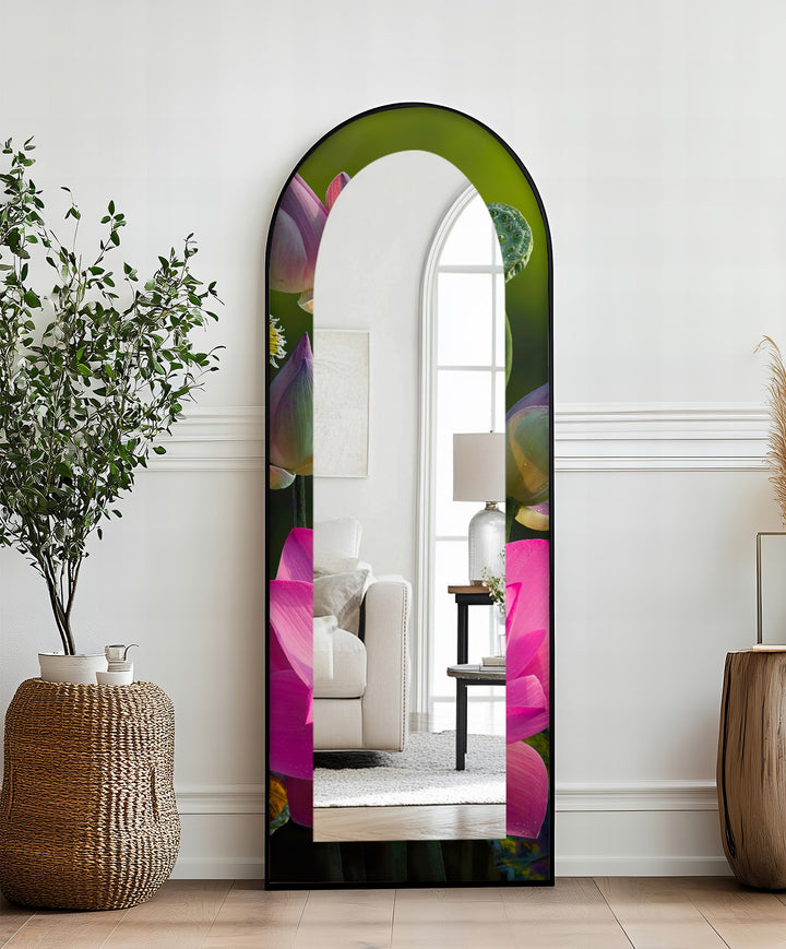Sacred Bloom – Pink Lotus Botanical Floor Mirror