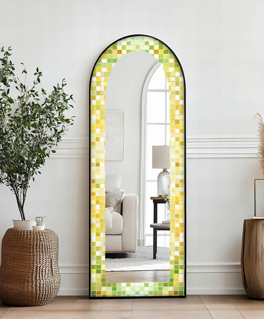 Lime Glow Harmony – Fresh Green Mosaic Floor Mirror - MyPhotoStation