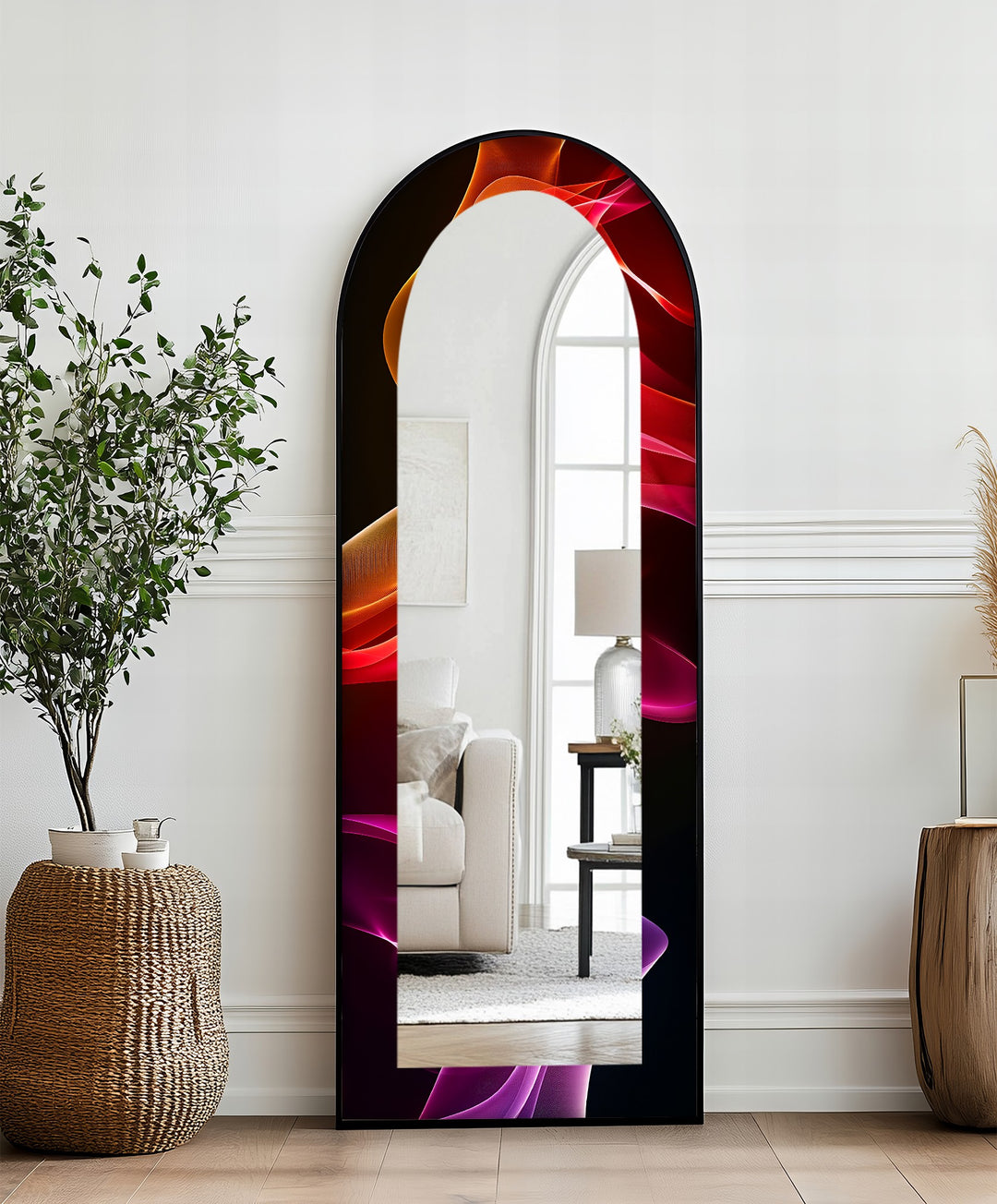 Crimson Drift – Flowing Lightwave Floor Mirror