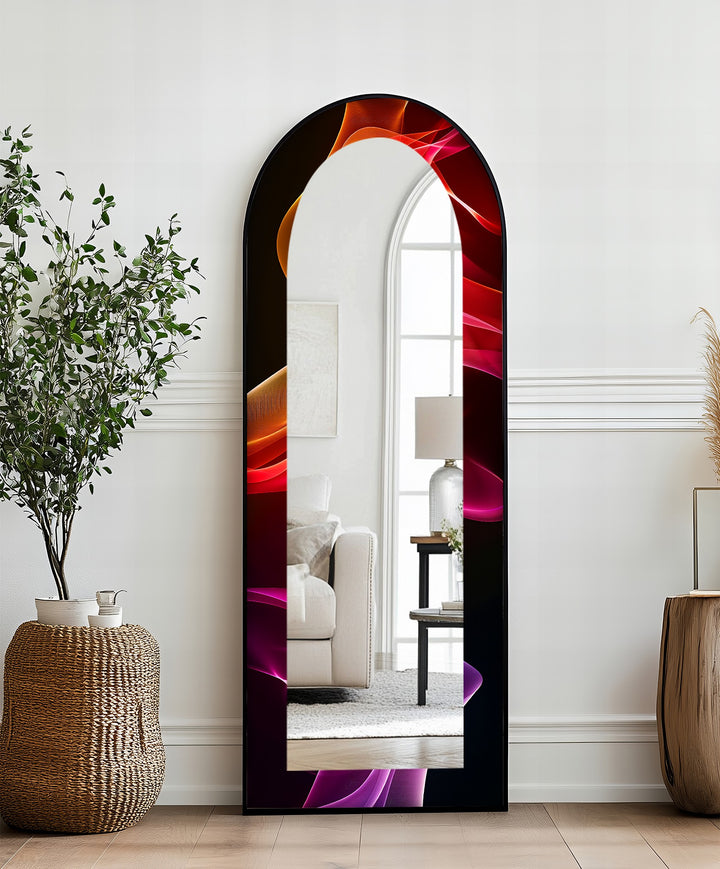 Crimson Drift – Flowing Lightwave Floor Mirror