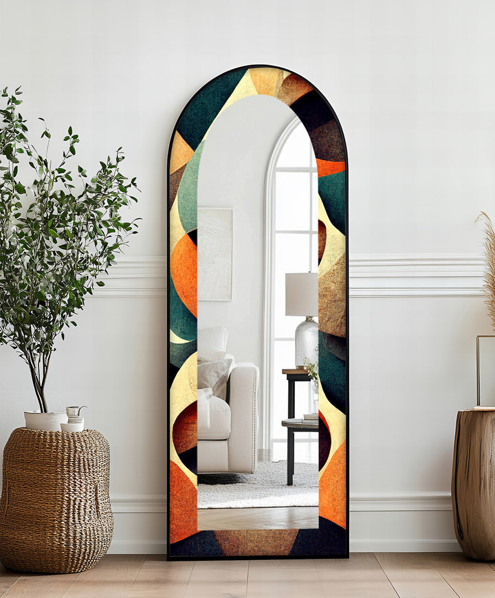 Retro Flow – Mid-Century Geometric Pattern Floor Mirror