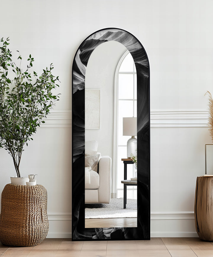 Obsidian Echo – Black Marble Texture Floor Mirror