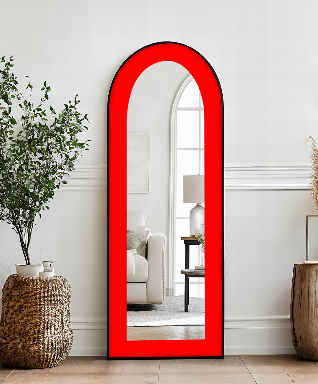 Red - Abstract Floor Mirror