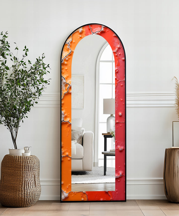 Cracked Lava Red &amp; Orange – Gebeizter Standspiegel 