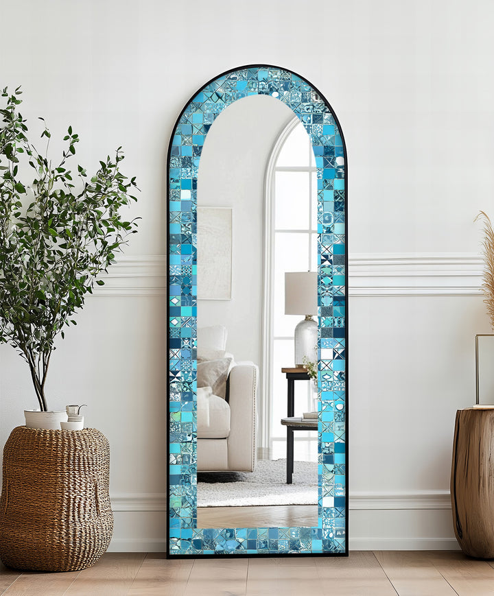 Turquoise Blue Tile-Inspired – Mosaic Floor Mirror